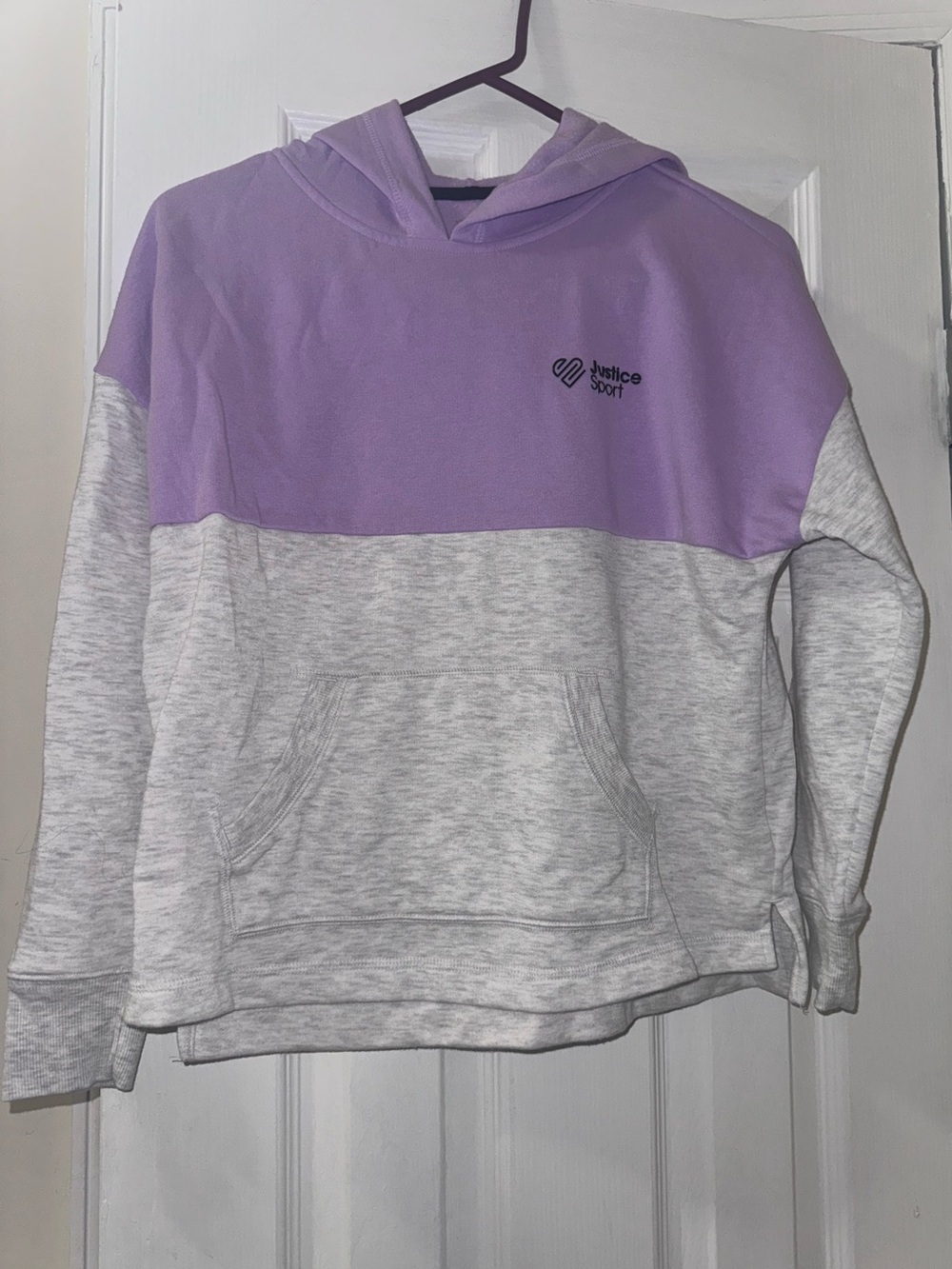 Justice Sport Girls Colorblock Pullover Hoodie Purple Gray Size M 10